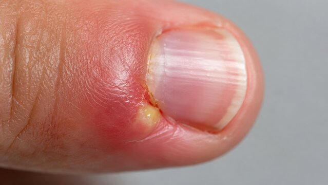 Infected nail fold with paronychia and early pus formation