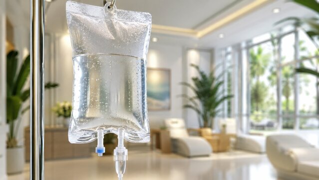Anti-aging IV drip bag in a luxury wellness clinic