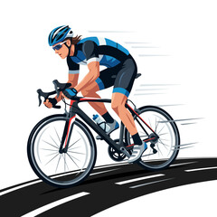 Fototapeta premium Male cyclist, racing, athletic motion graphics, speed lines, white background