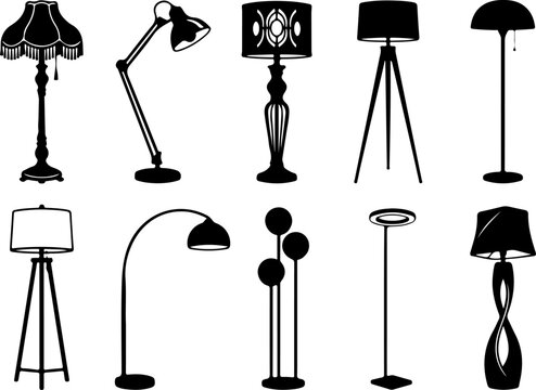modern and vintage floor lamp silhouettes vector icon set