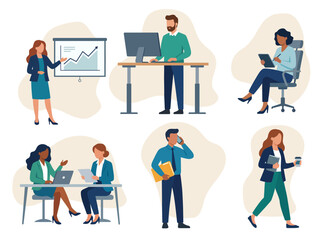 Fototapeta premium business office workers characters businessman businesswoman entrepreneur company employee office men at work