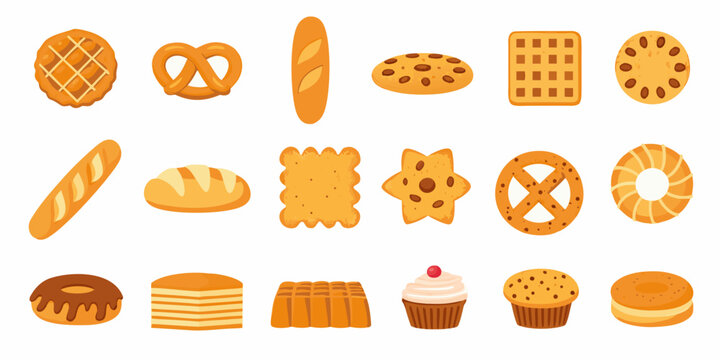 Assorted Bakery Items And Pastries Colorful Vector Illustration