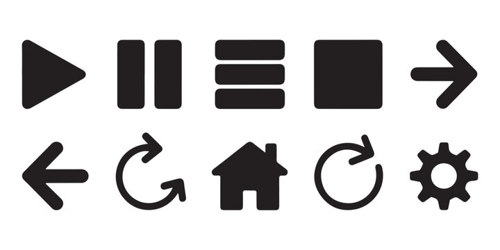 Universal multimedia user interface icon set for digital application web design and control navigation.