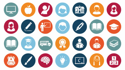 Education and school vector icons set on white background