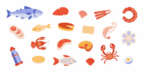 Seafood And Marine Life Vector Illustration On White Background © BidhanChandra