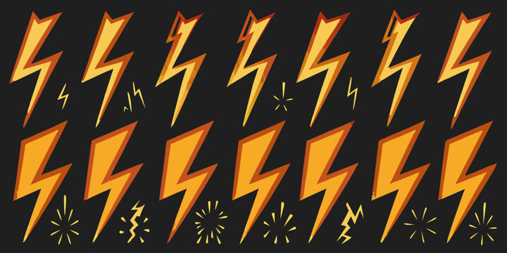 Orange Lightning Bolts Pattern With Spark Effects Vector Illustration