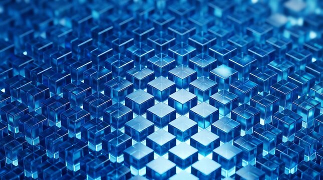 Abstract Blue Glass Cubes Pattern Tech Vector Background