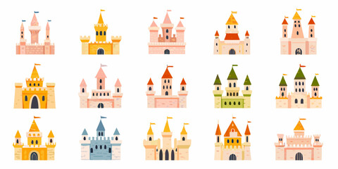 Colorful Cartoon Castle Illustrations With White Background Set Of Twelve © BidhanChandra