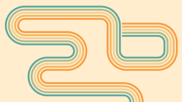 Abstract background of rainbow groovy Wavy Line design in 1970s Hippie Retro style. Vector pattern ready to use for cloth, textile, wrap and other.