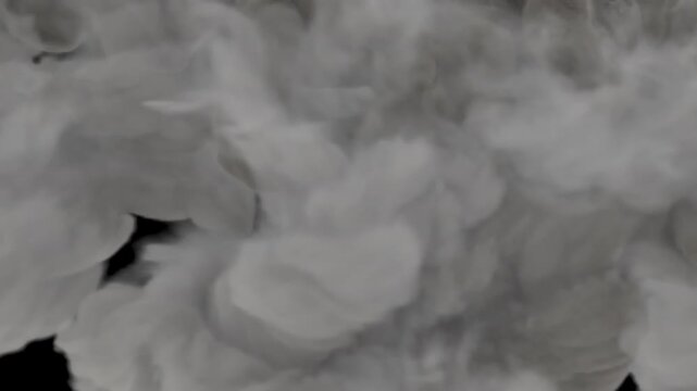 Thick gray smoke. A dense cloud of smoke fills the entire frame and falls to the ground. alpha channel is included at the end of the clip.