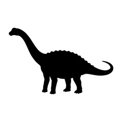 Black silhouette of a long neck dinosaur sauropod isolated on white 1. © Maulana