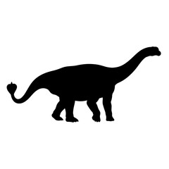Black silhouette of a long neck dinosaur sauropod isolated on white. © Maulana