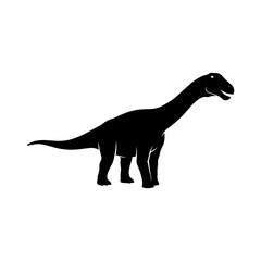 Black silhouette of a long neck dinosaur sauropod on white background 1. © Maulana
