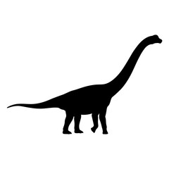 Black silhouette of a long neck dinosaur sauropod on white background. © Maulana