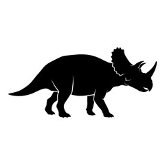 Black silhouette of a triceratops dinosaur isolated on a white background. © Maulana