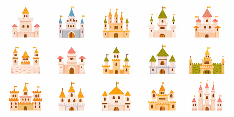 Colorful Cartoon Castles A Set Of Vector Illustrations On White Background © Hemlata