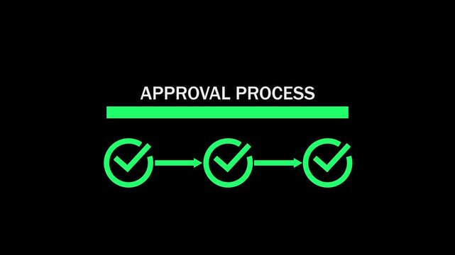 Abstract 3 step infographic approval process with check mark icon animation. Step-by-step process icon animation. Progress bar with checkmarks animation on black background. 4k video