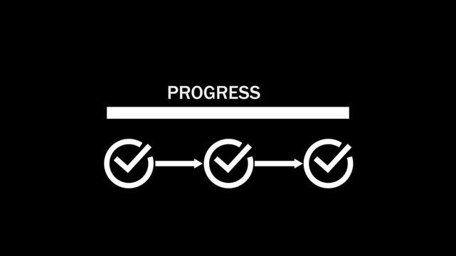 Abstract 3 step infographic progress with check mark icon animation. Step-by-step process icon animation. Progress bar with checkmarks animation on black background. 4k video