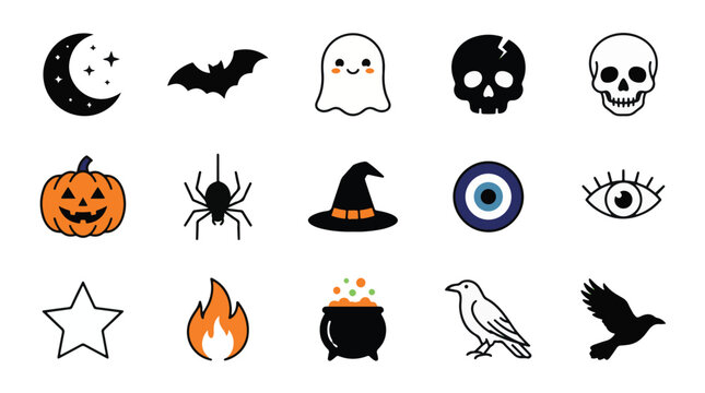 Halloween Icons and Spooky Elements Vector Set