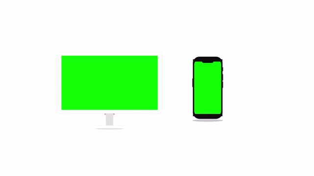 LCD screen and smartphone mockup with green screen animation, TV display and mobile phone combo motion graphic with alpha channel, transparent background for advertisement