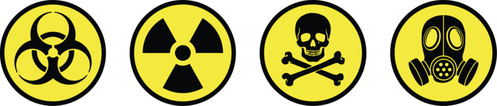 hazard warning sign icons including biohazard radiation and toxicity warning symbols