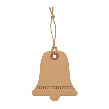 Brown cardboard bell shaped gift tag with string isolated on transparent background isolated on transparent background