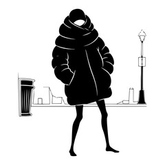 Person wearing oversized puffer jacket silhouette urban street style fashion illustration © Luka