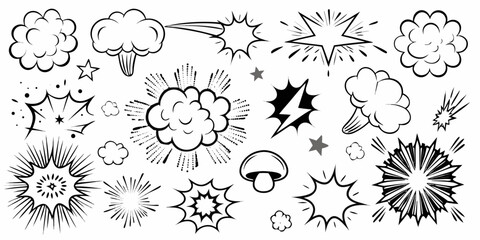Comic Explosion Effect Set Black And White Vector Illustration © NaderAli