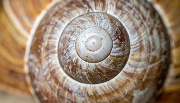 Detailed Brown Spiral Snail Shell Close Up in Natural Macro View