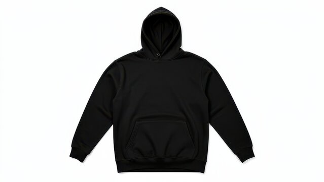 blank black pullover hoodie mockup flat lay on white background for apparel design template e commerce product photography