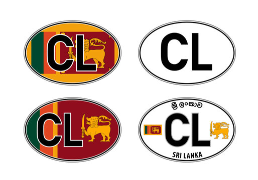 Sri Lanka, oval international vehicle registration code license plate car sticker, vector illustration