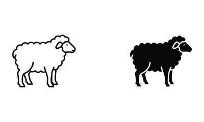 Professional Minimal Vector Icon Walking sheep farm animal icon Editable Stroke, Outline and Solid Style, Black Monochrome, Isolated on White Background © Jubayer