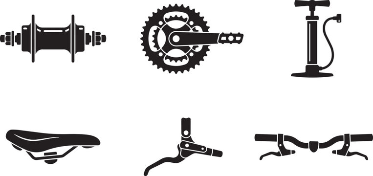 bicycle parts icons collection cycling components silhouette vector illustration