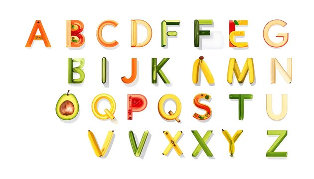 Colorful alphabet letters on white background.