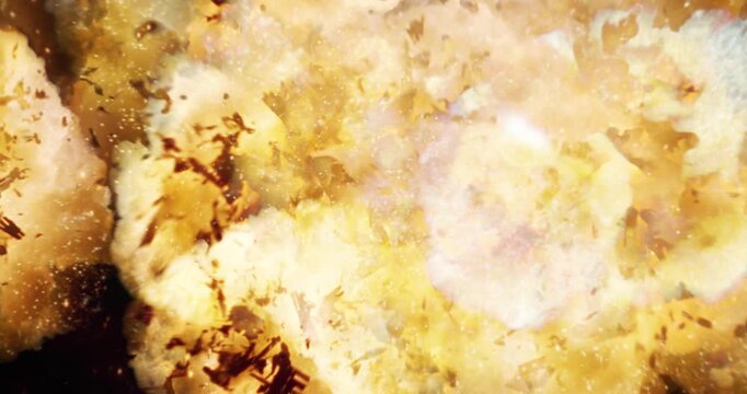 Large fire explosion with glowing particles and heavy smoke. 4K VFX Stock Footage Element.
