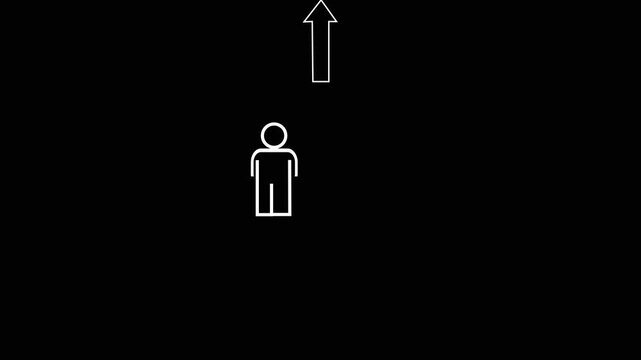 Person with Up Arrow Icon Animation on Black Background User Navigation Up Arrow Motion Graphic in 4K HD video,