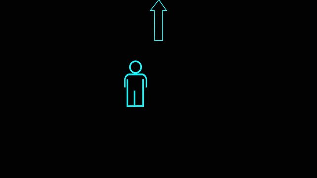 User Movement Up Arrow Animation on Black Background Person with Up Arrow Icon Animation on Black Background 4k video,