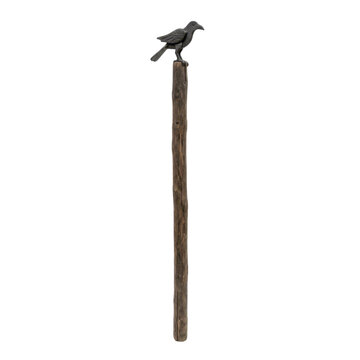 Isolated crow on a wooden post, dark feathers, gothic symbol, naturalistic.
