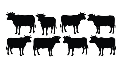 Fototapeta premium Black silhouette animals line art featuring cows and goats with horns