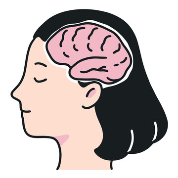 Mental Wellness Female Brain Minimal Doodle symbolizing women's mental health, mindfulness, emotional balance, and brain wellness
