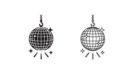Obraz premium disco ball vector silhouette with line art pair icon featuring party, light, decoration