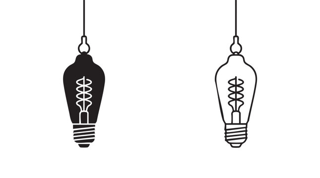 edison bulb pair vector silhouette with line art icon vector silhouette with line art vector silhouette with line art pair icon