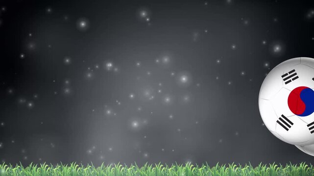 South Korea Flag Soccer Balls Bouncing on Grass with Glowing Particles