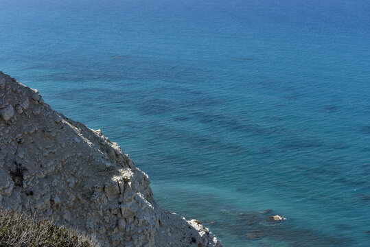 White limestone cliffs and calm blue waters of the Mediterranean Sea, Cyprus