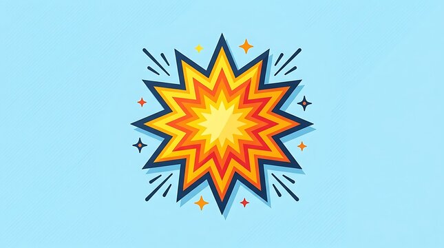Colorful comic book starburst explosion on light blue background