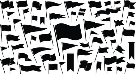 Black flag silhouette collection, diverse pennant and banner shapes, set of 50 vector flag icons for nautical and sports design © Creative Wings
