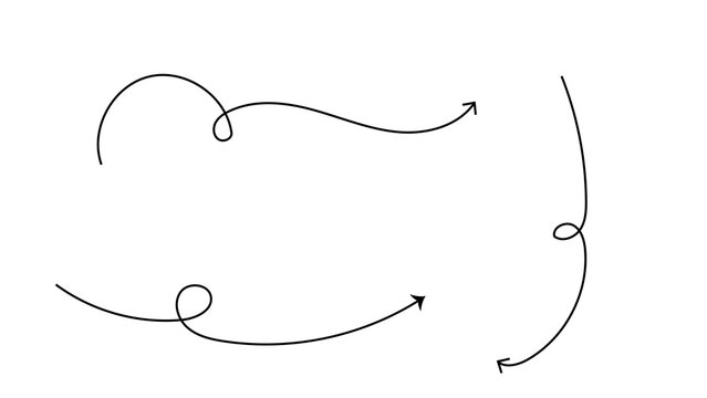 Playful hand drawn squiggly arrow illustrations pointing various directions on white background