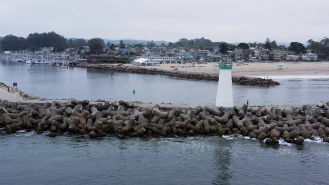 Santa Cruz Harbor lighthouse drone half circle