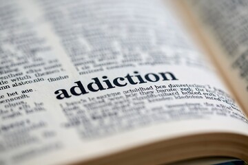 Fototapeta premium The Addiction in Focus: A Close-Up Dictionary Page Revealing Struggle and Language