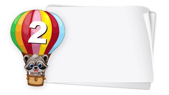Animated Raccoon in Hot Air Balloon with Blank White Message Board